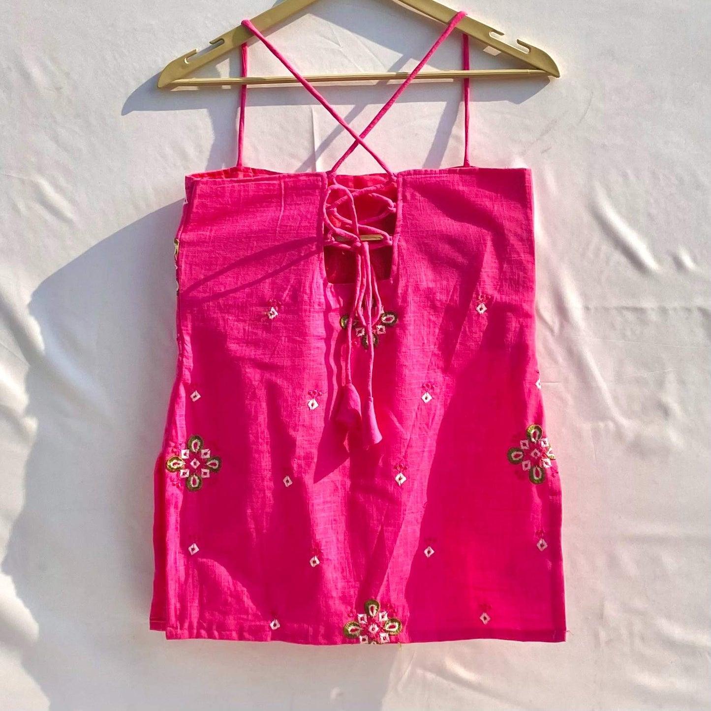 Pink Geometry Embroidery Straight Removable Pads Kurti - KJ10310