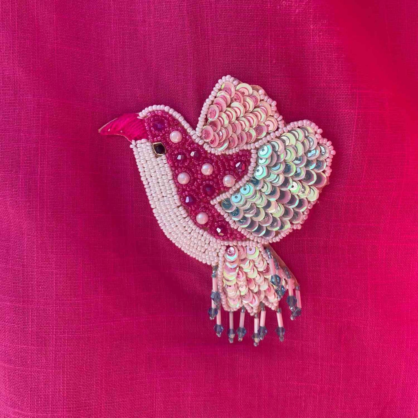 Pink Peacock Patch Embroidery Slub Women Shirt - KJ10197