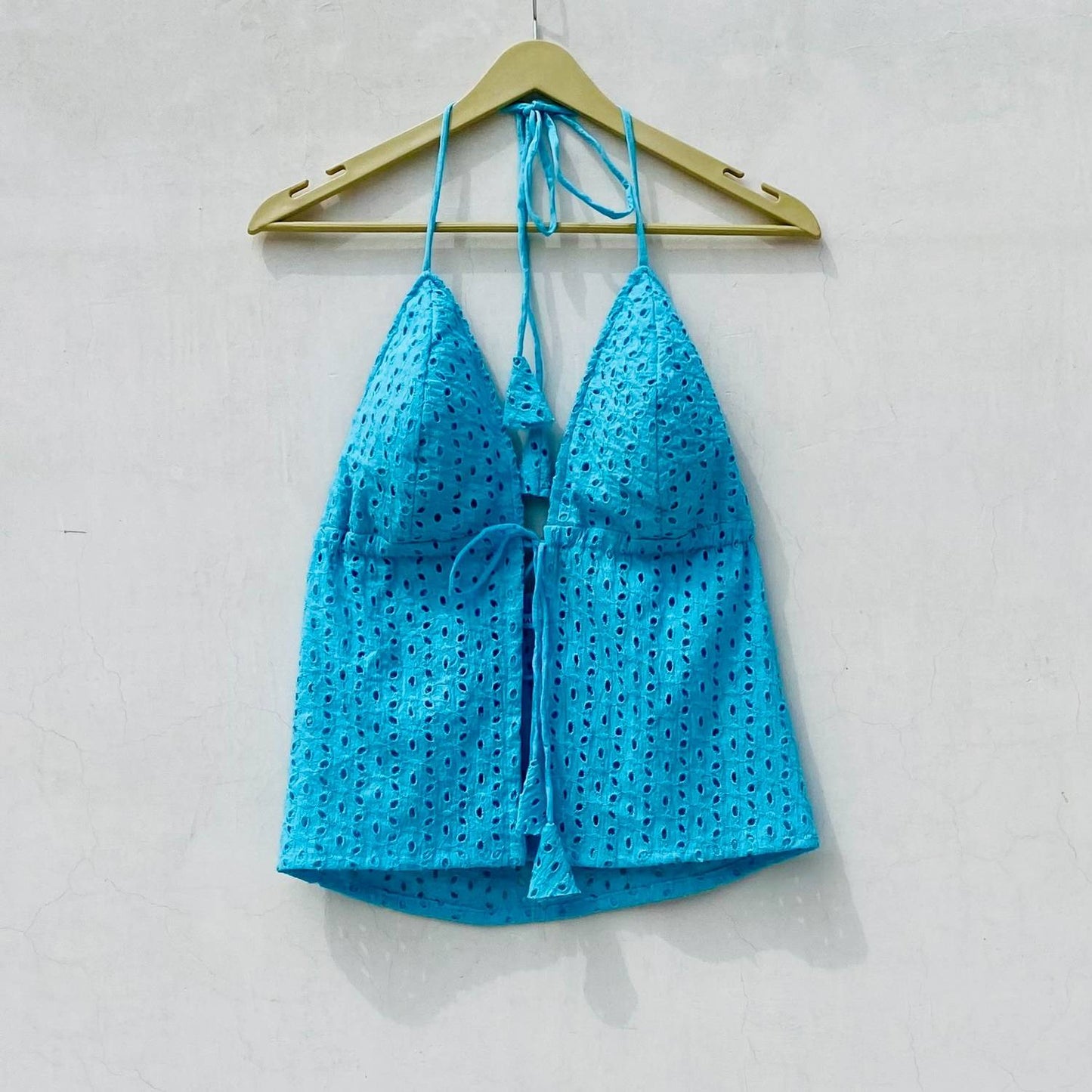 Blue Chikan Front Knot & Open Tree Removable Pads Top - KJ10076