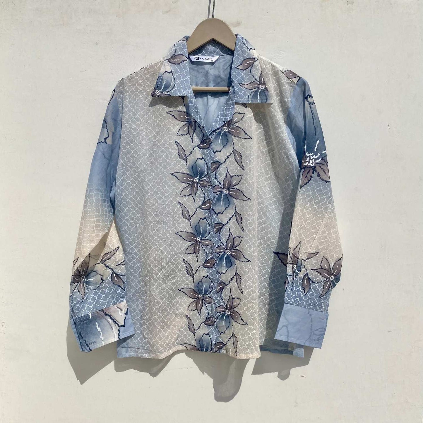 Blue Floral shirt and Grey Patch bra combo - kj10012