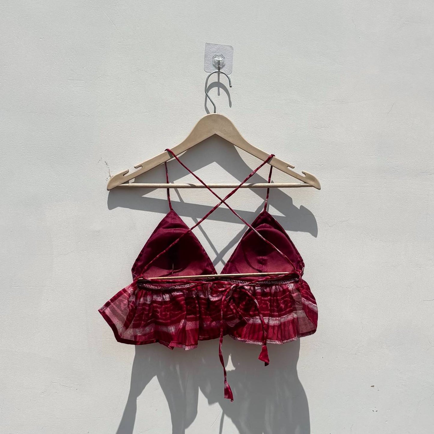 Rasberry Batik Frill Removable Pads Bralette - Kj104125