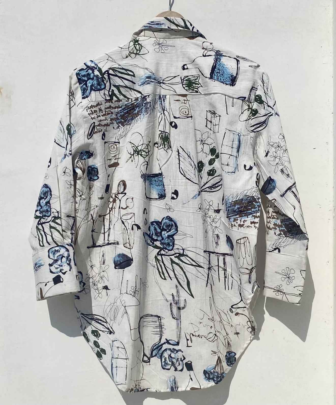 White Abstract Cotton Women Shirt - KJ0912