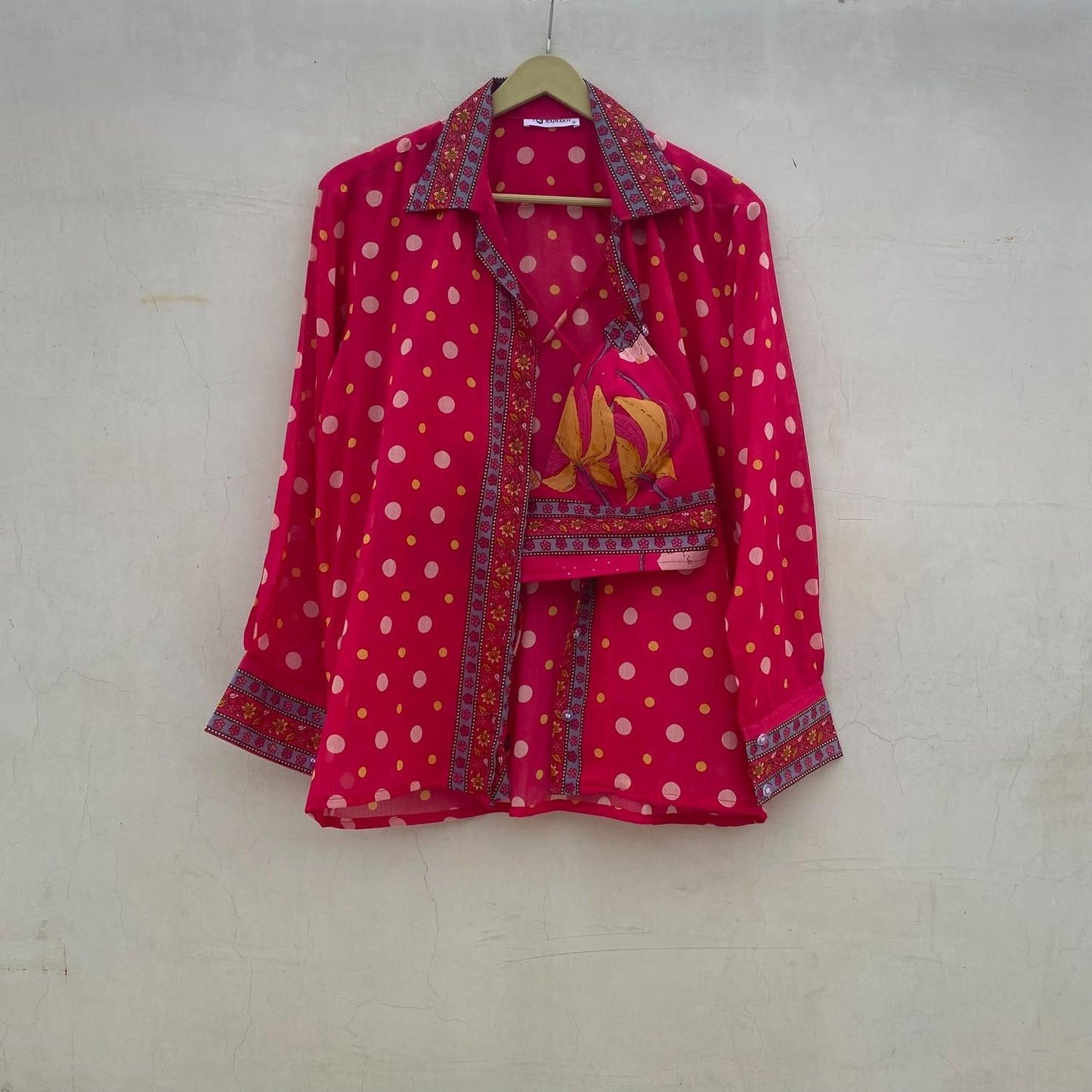 Pink Polka Shirt and Bra Combo - KJ10099