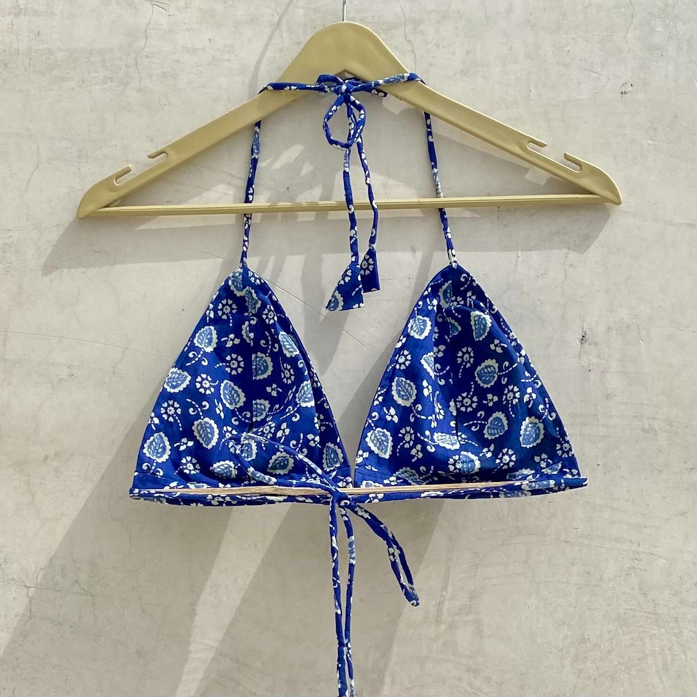 Blue Jaal Hand block Halter Removable Pads Bralette - KJ10182