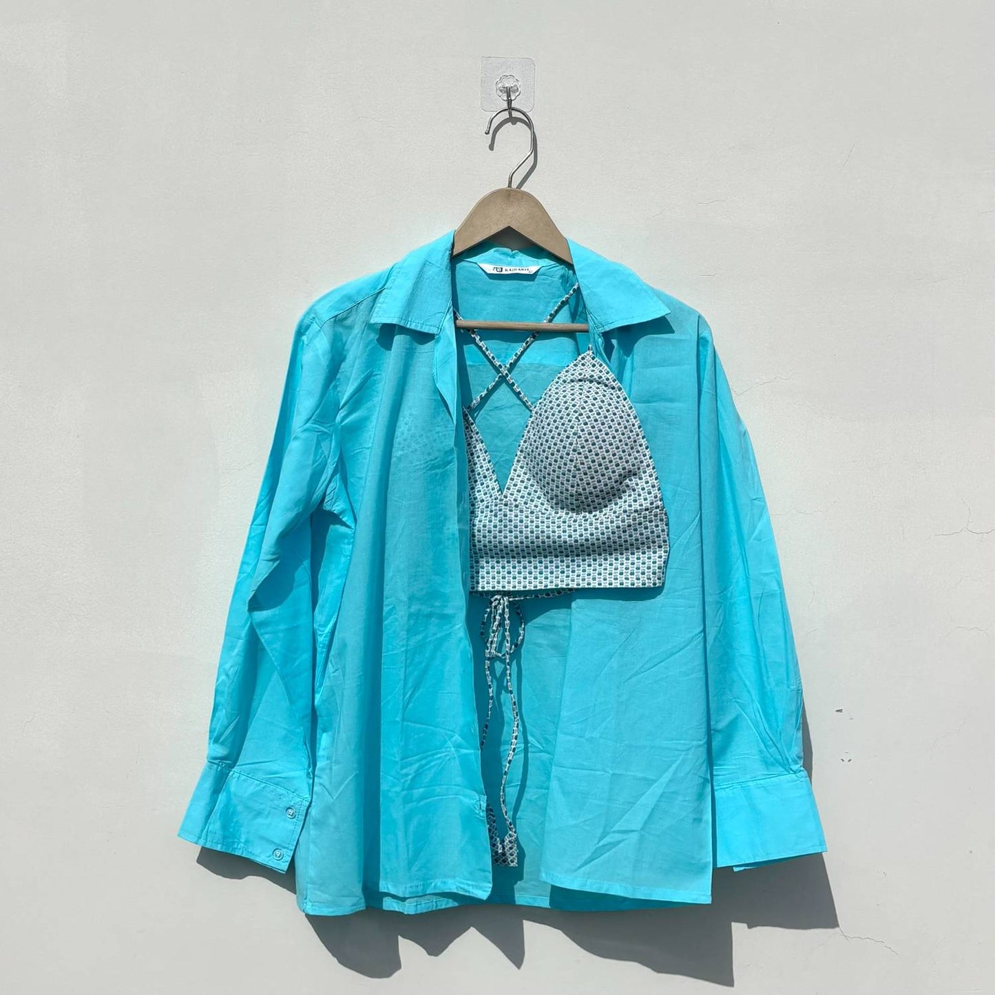Blue Plain Shirt and Dots Bra Combo - KJ10404