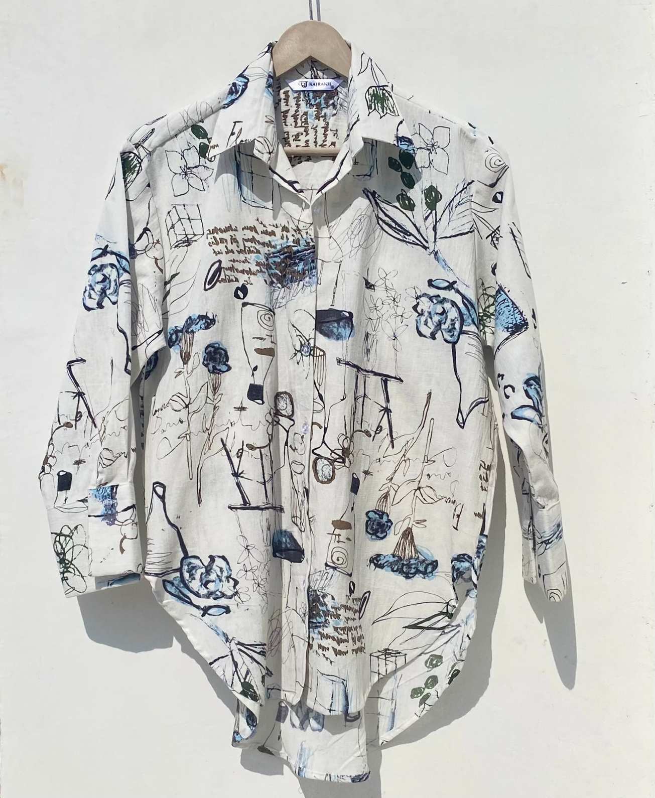 White Abstract Cotton Women Shirt - KJ0912