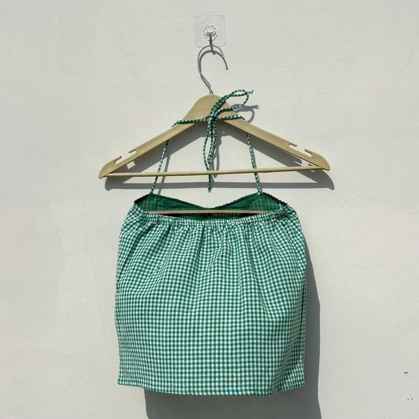 Green Checks Retro Removable Pads Top - KJ10407