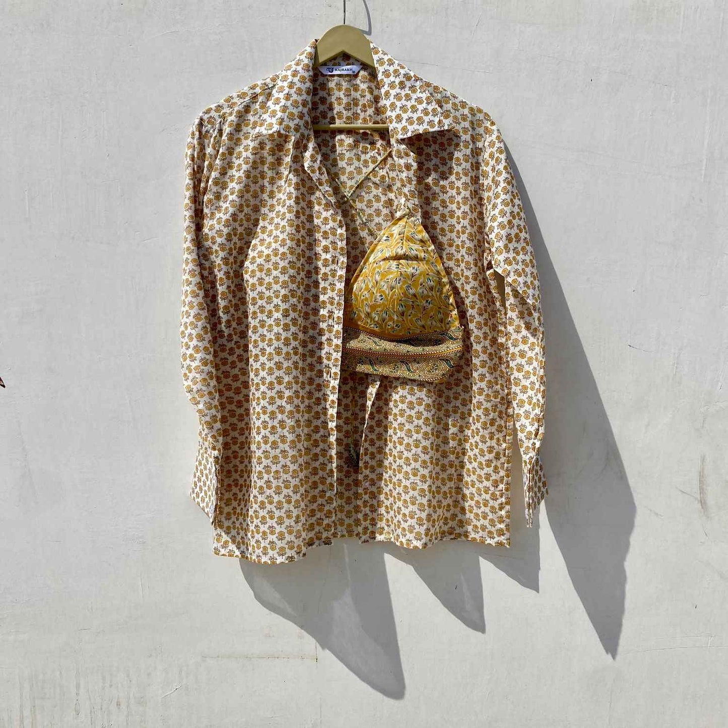 White Yellow Small Floral Shirt and Bra Combo - KJ10103