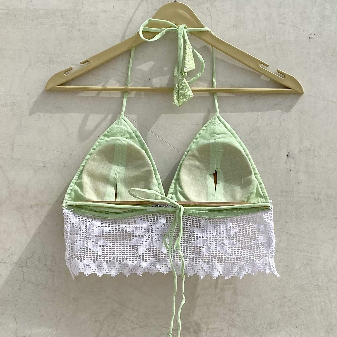 Green Chikan Lace Cotton Bralette Removable Pads - KJ10183
