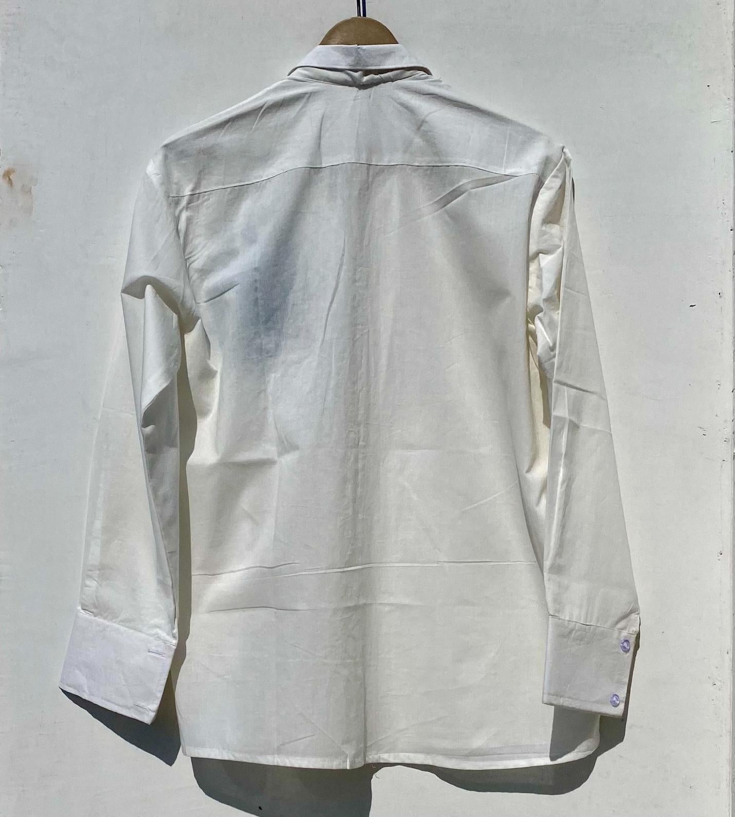 White Neon Green Butterfly Handwork Slub Women Shirt - KJ0916