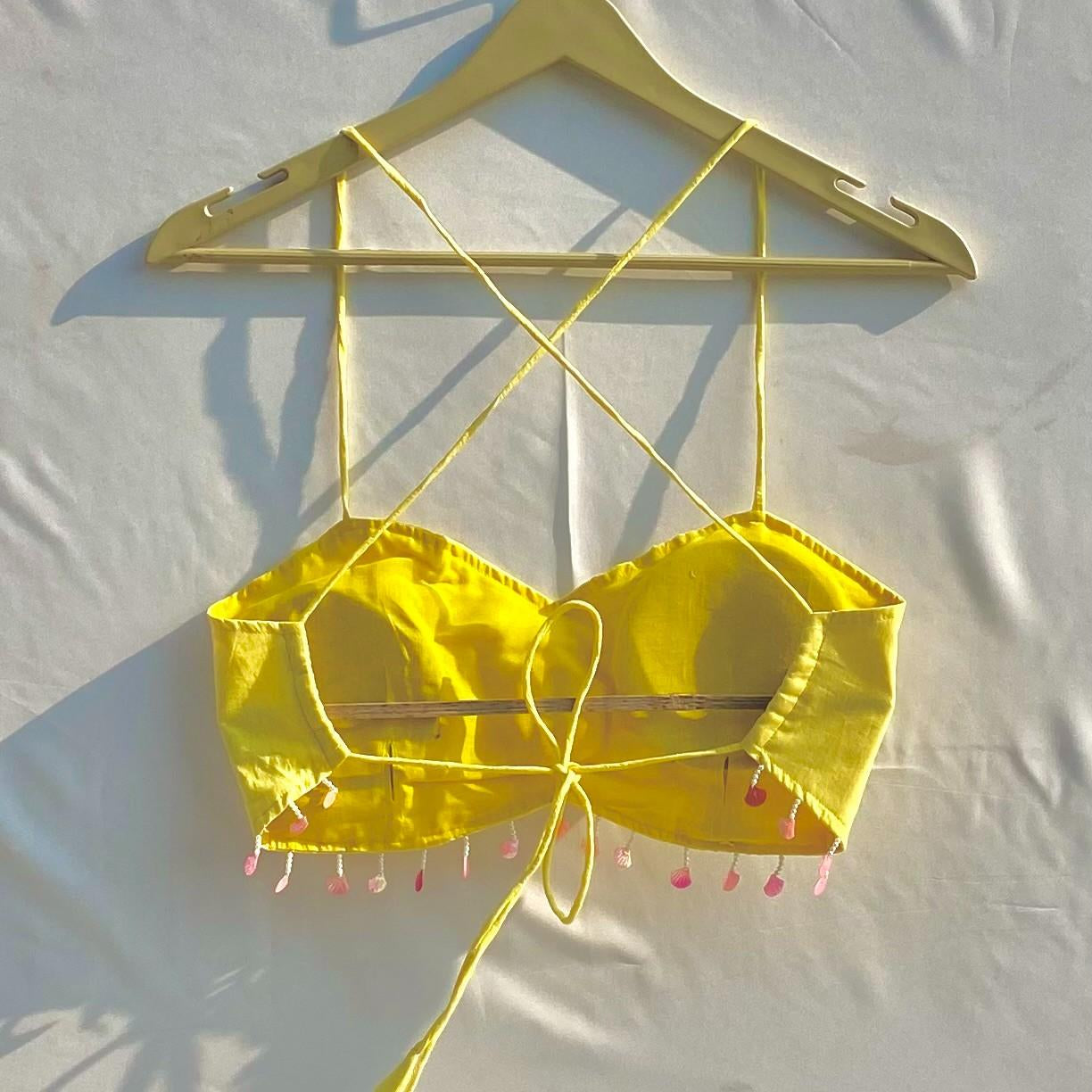 Valentine's Day Collection Yellow Floral Patch Removable Pads Bra - KJ10307