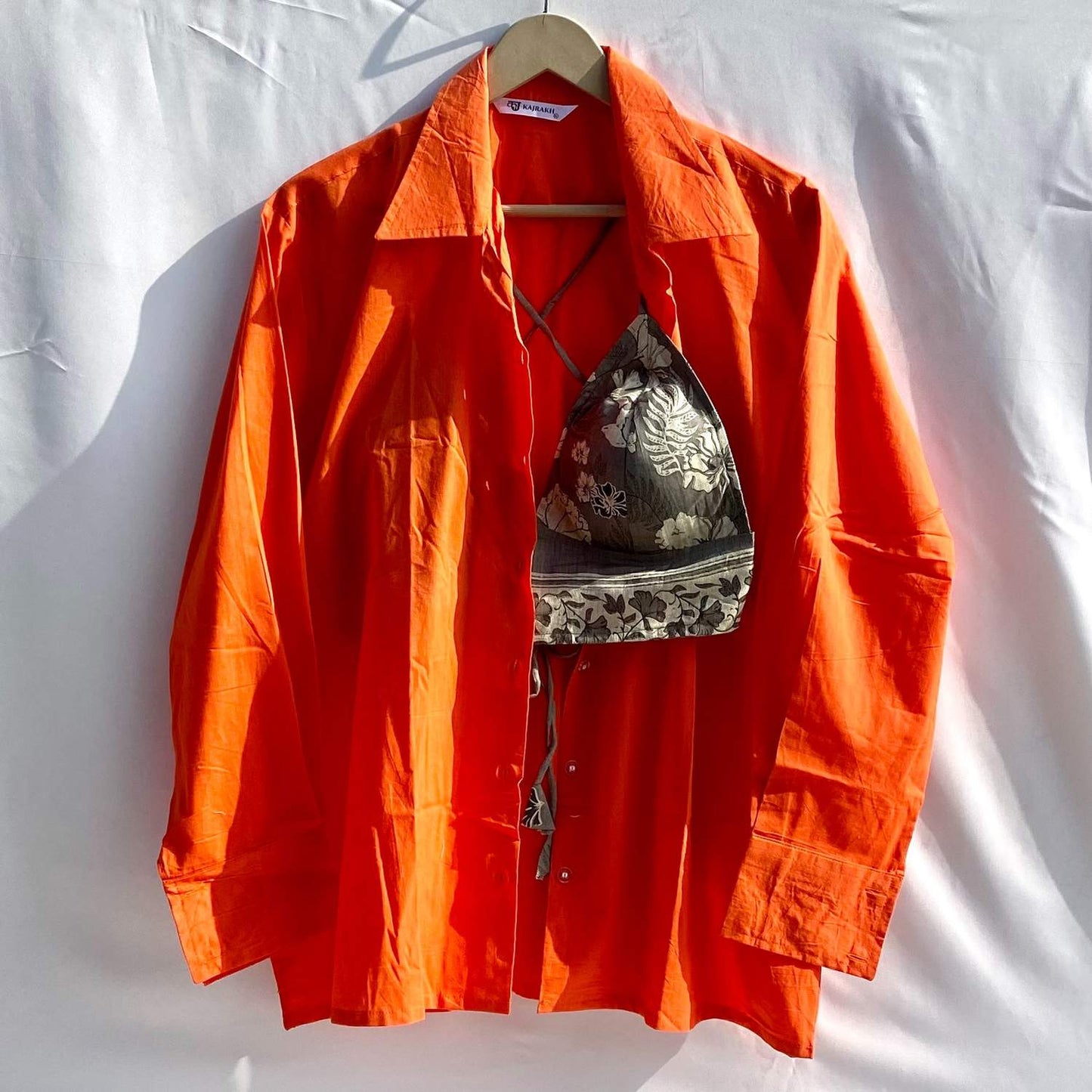 Orange Plain Shirt and Dusty Bra Combo - KJ10329