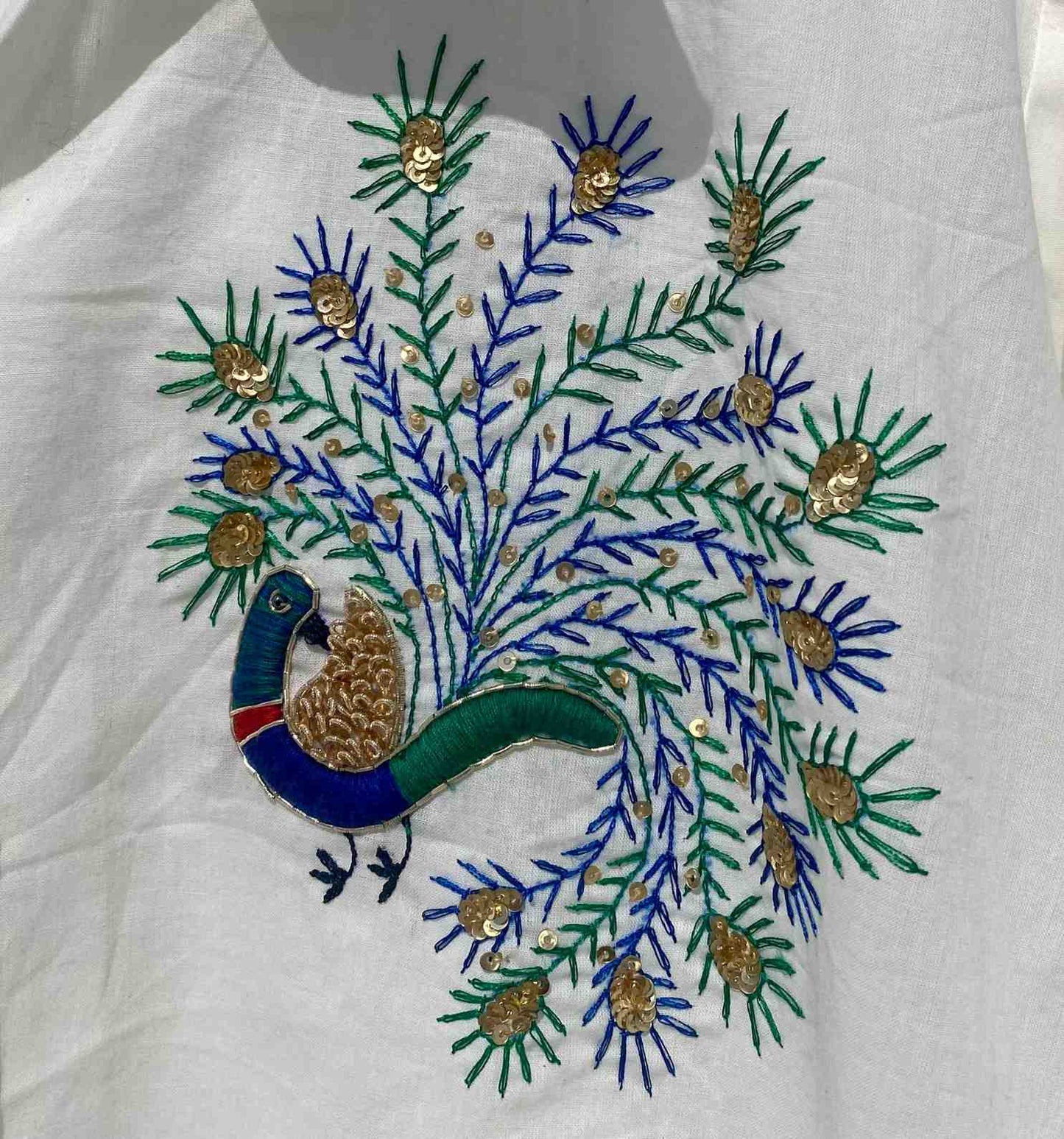 White Peacock Handwork Slub Women Shirt - KJ0917