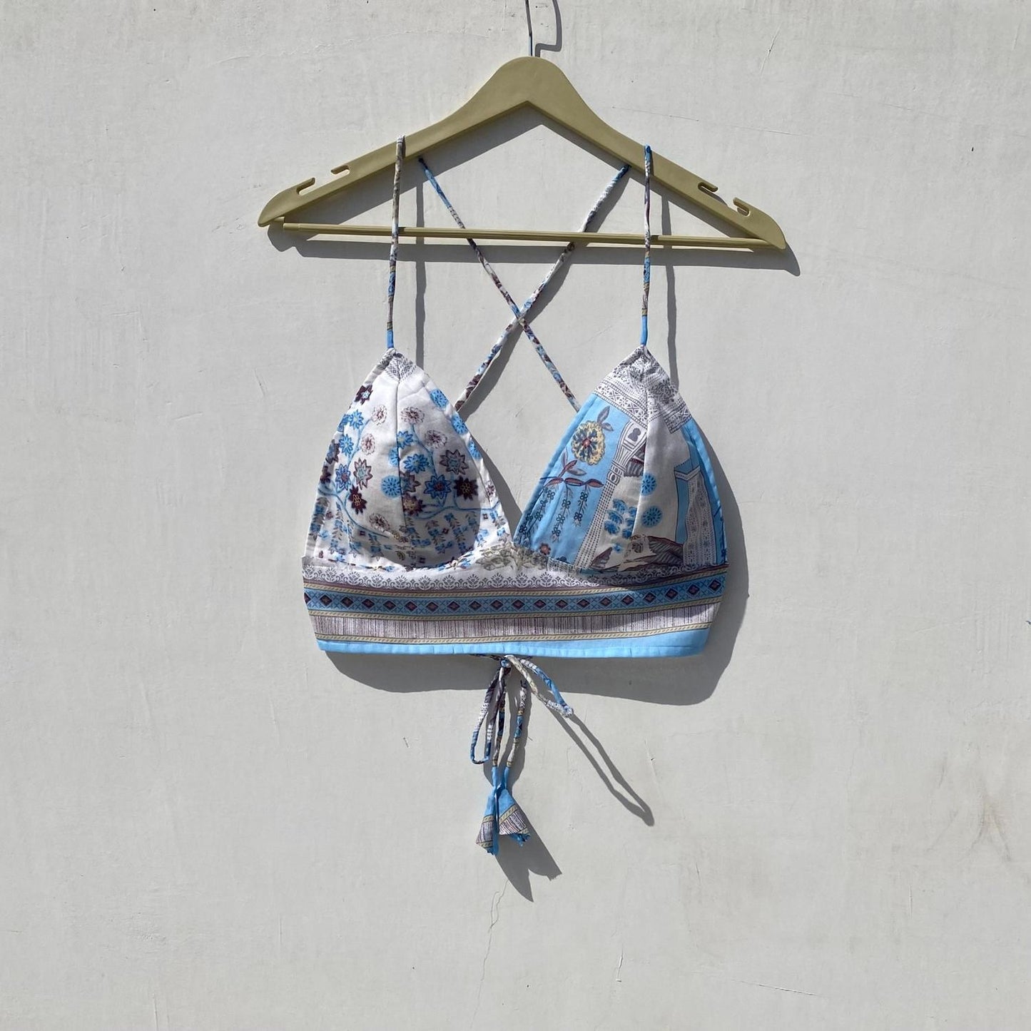 White Blue Floral Shirt and Bra Combo - KJ10046