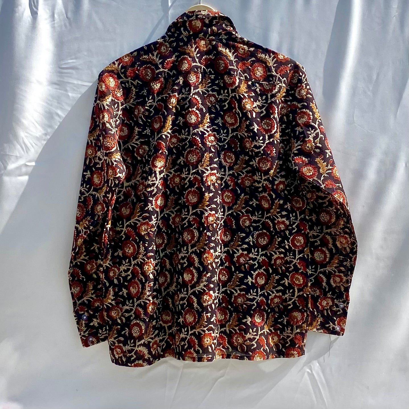 Black Kalamkari Jaal Pure Handblock Mulmul Shirt and Bra Combo - KJ10354