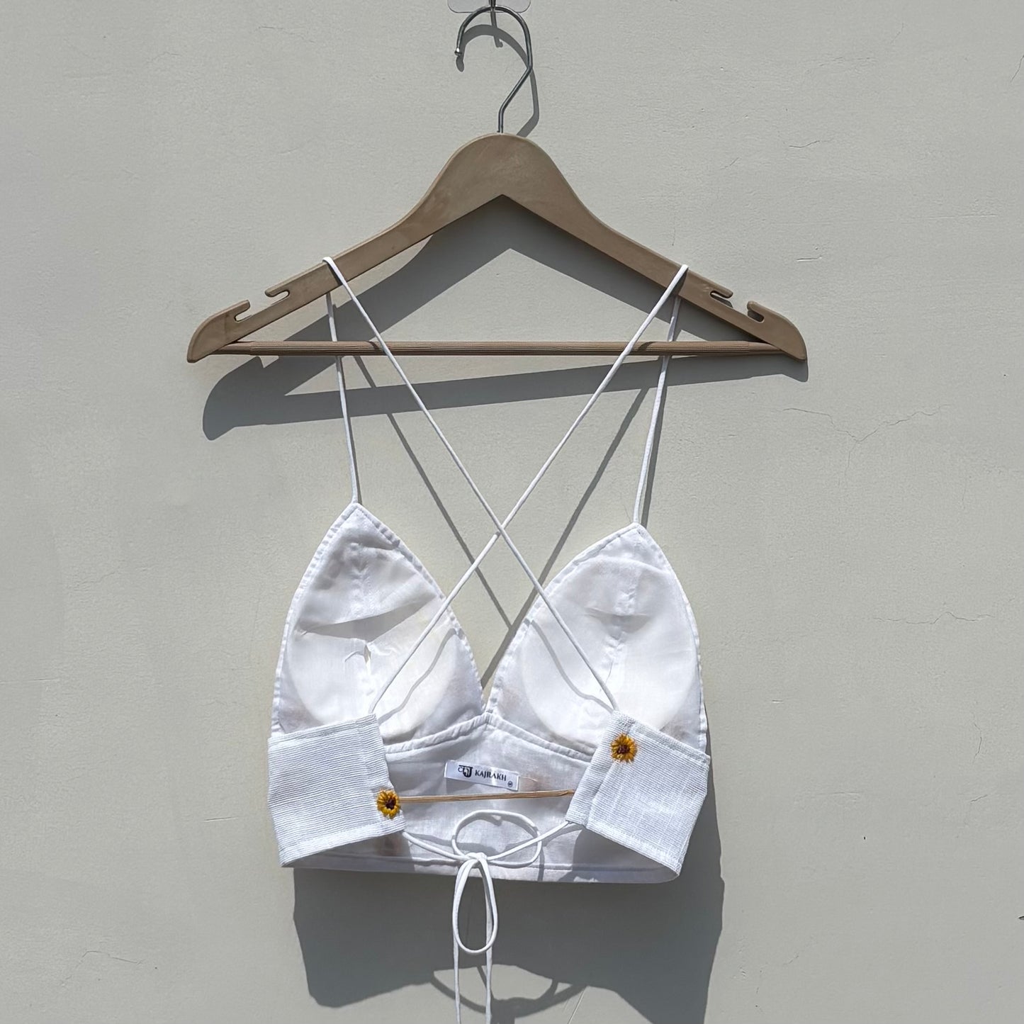 White Sunflower Embroidery Removable Pads Bra - KJ10401