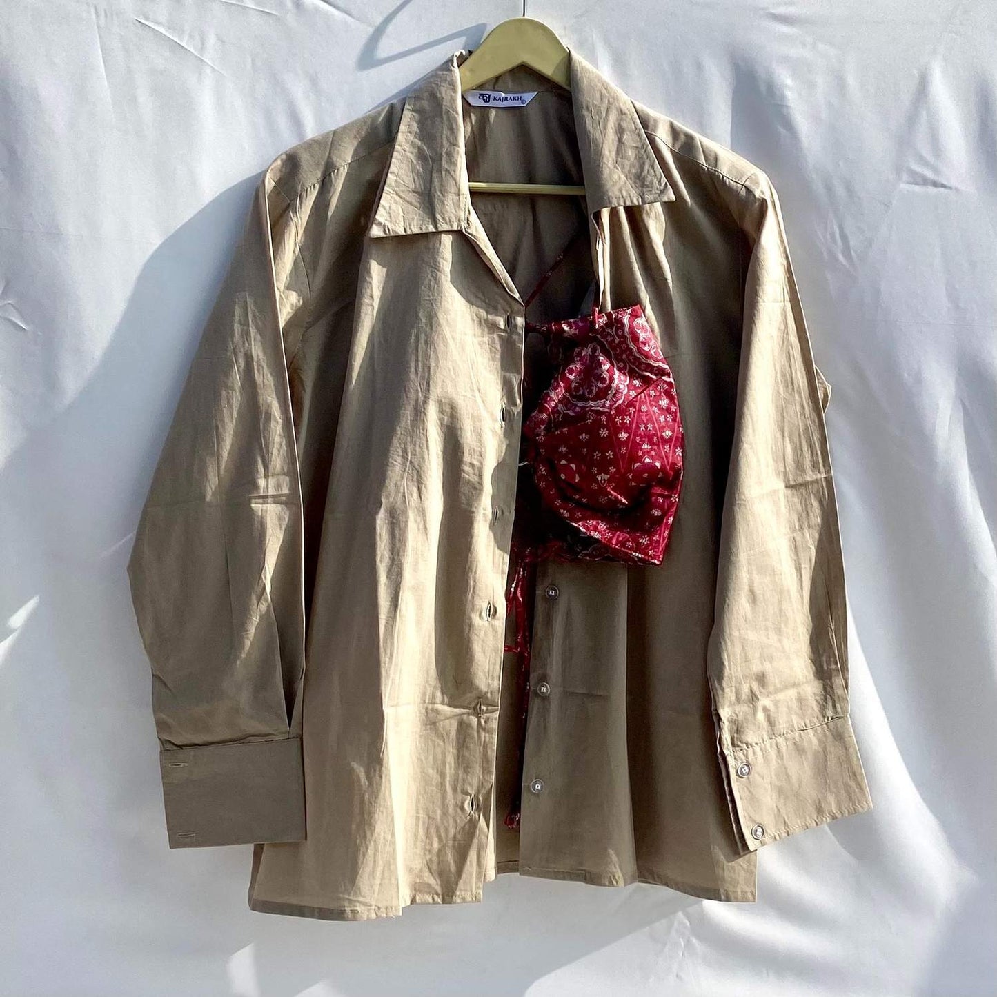 Dusty Plain Shirt and Wine Floral Bra Combo - KJ10326