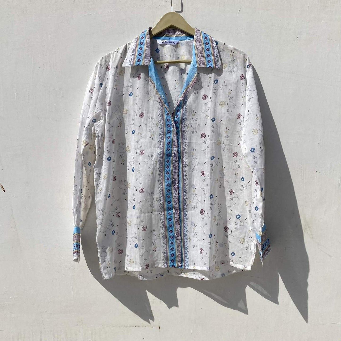 White Blue Floral Shirt and Bra Combo - KJ10046
