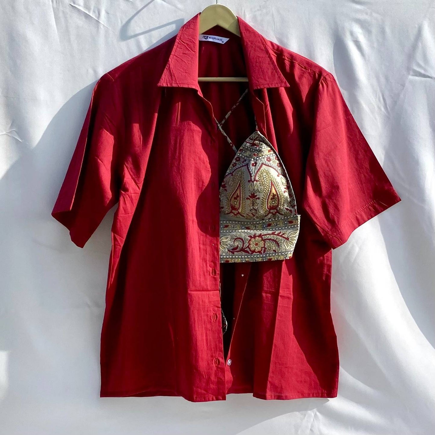 Maroon Plain Half Sleeves Shirt and Grey Floral Bra Combo - KJ10325