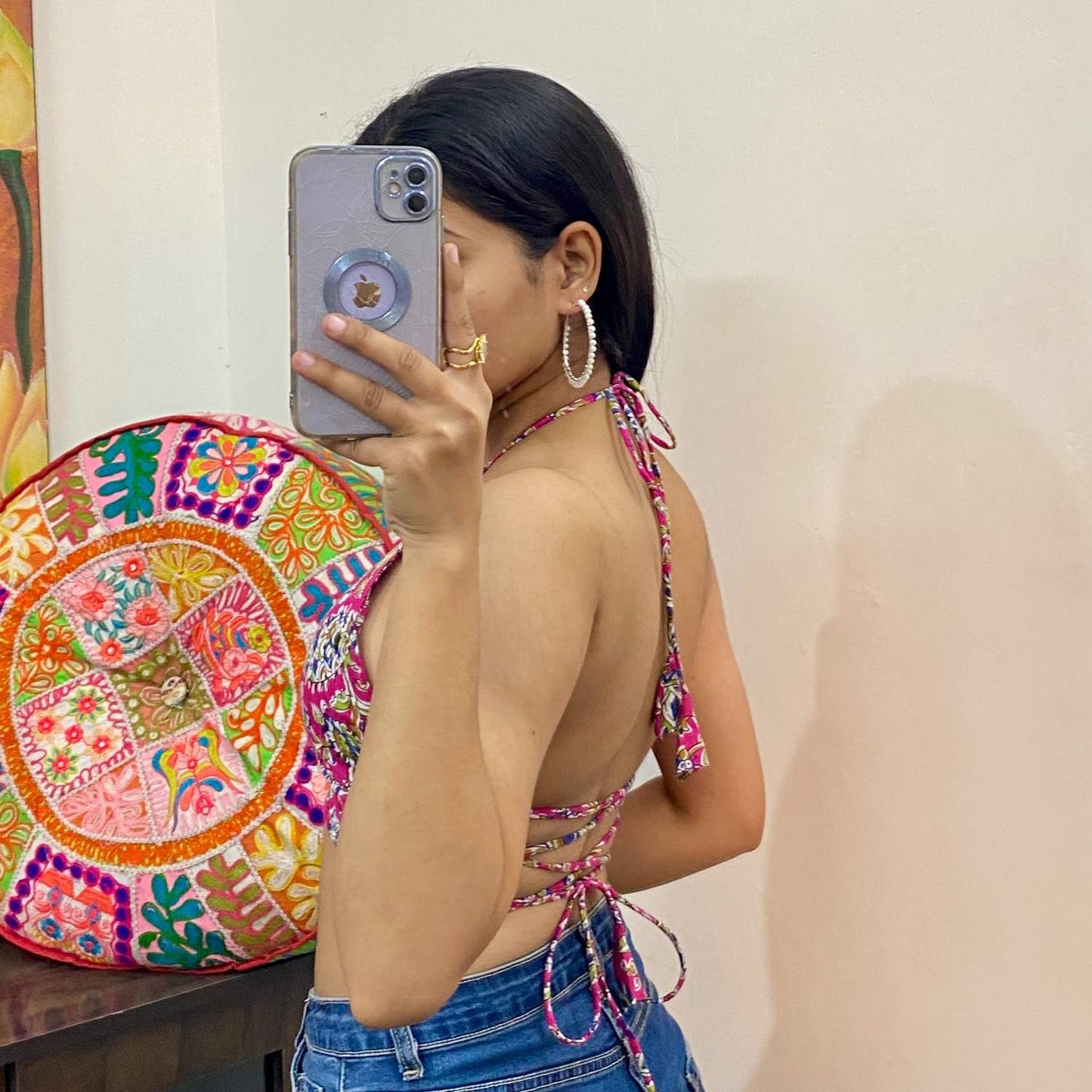 Pink Jaal Criss Cross Removable Pads Top - KJ10318