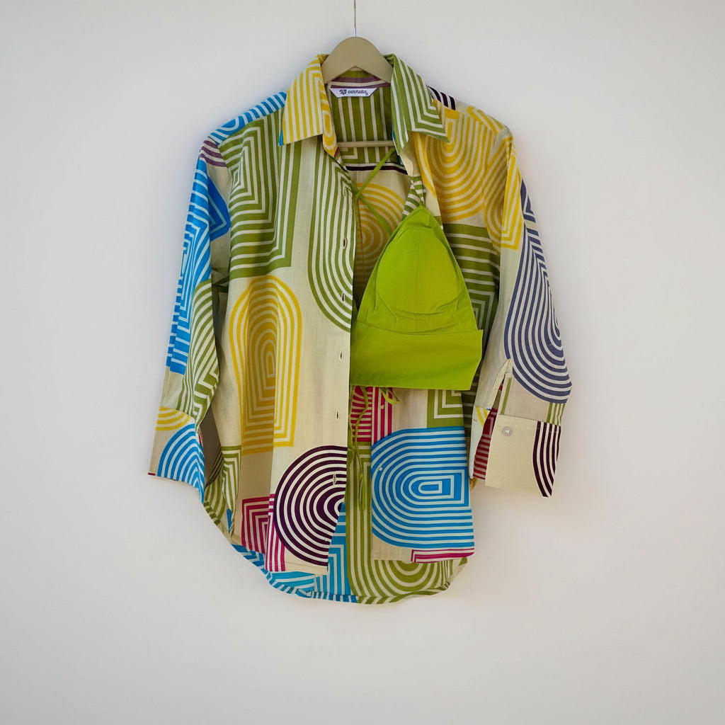 Multicolor Abstract Shirt and Bra Combo - KJ10268