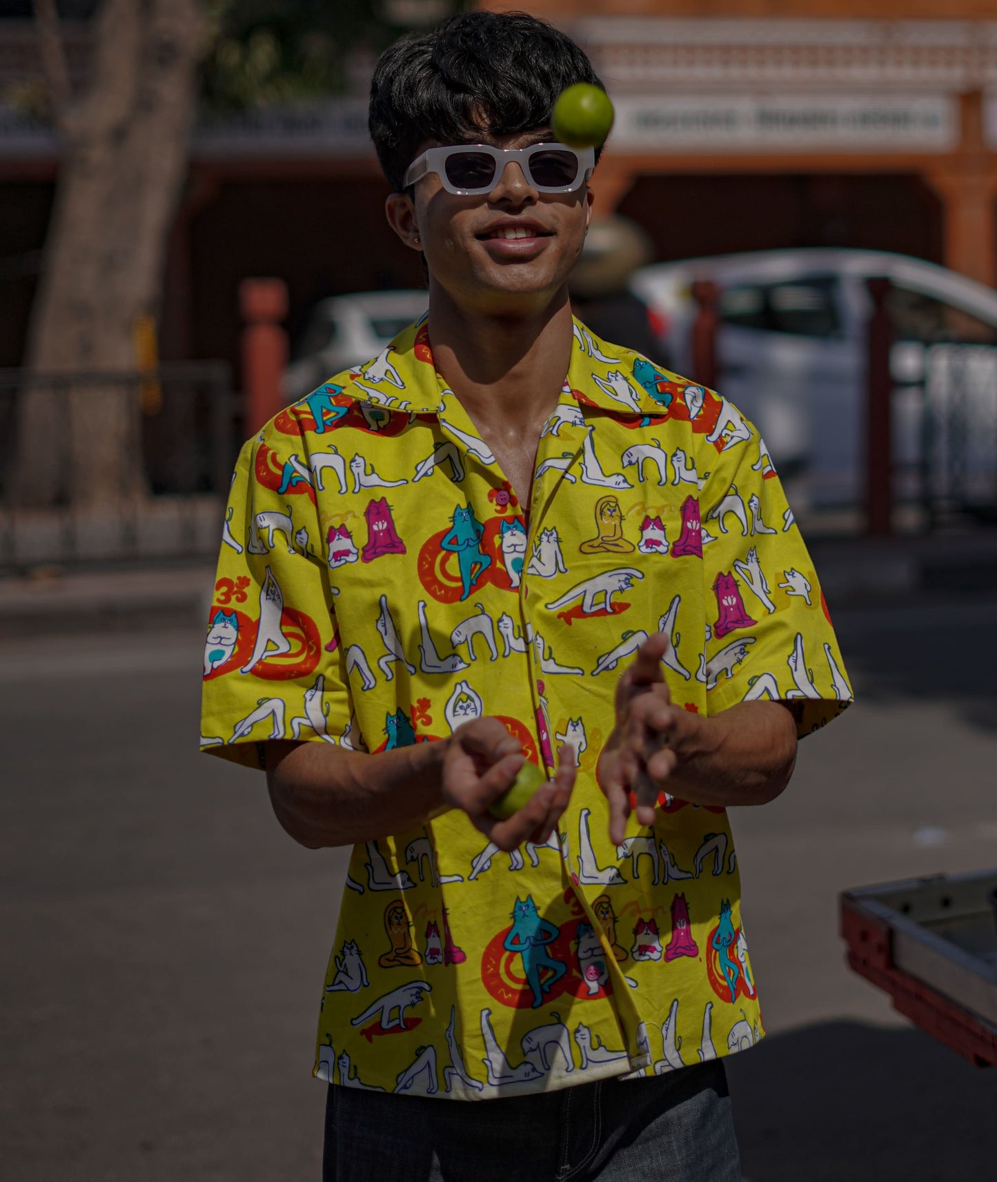 Yellow printed denim shirt- AA0951