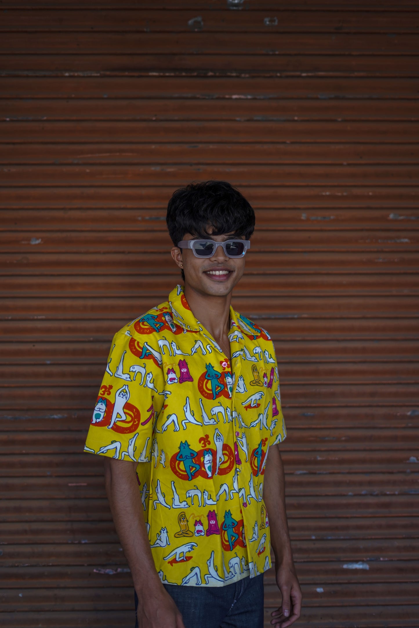 Yellow printed denim shirt- AA0951