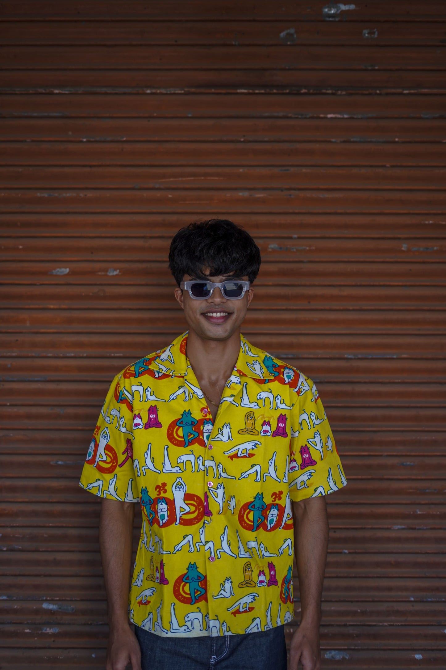 Yellow printed denim shirt- AA0951