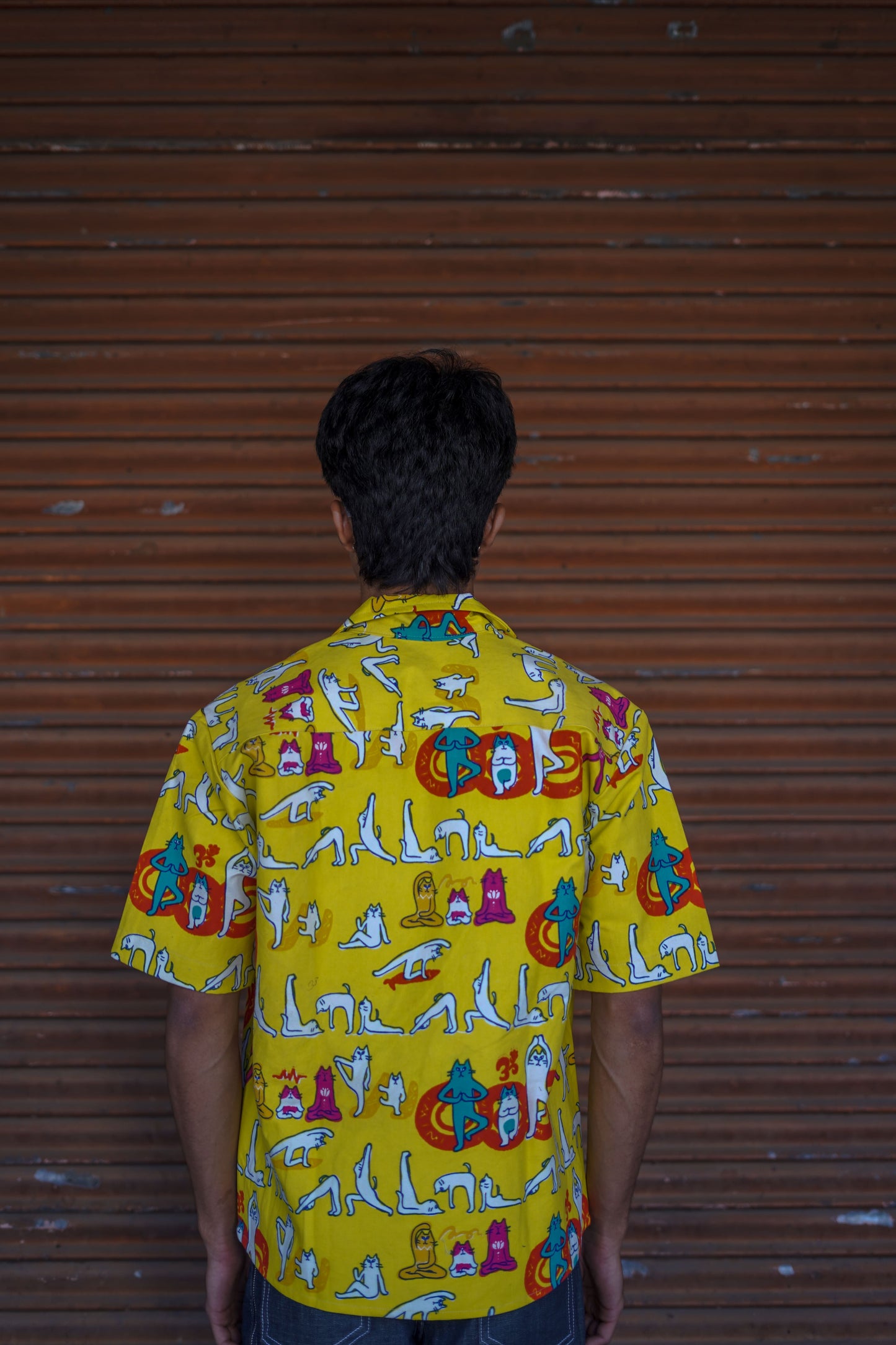Yellow printed denim shirt- AA0951