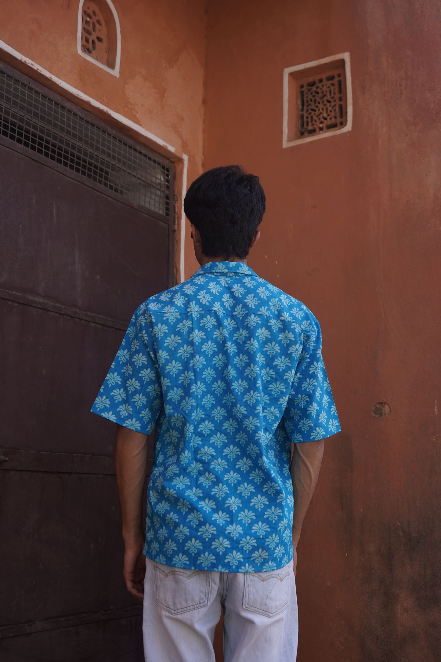 Blue Cotton Handblock Shirt - AA0958
