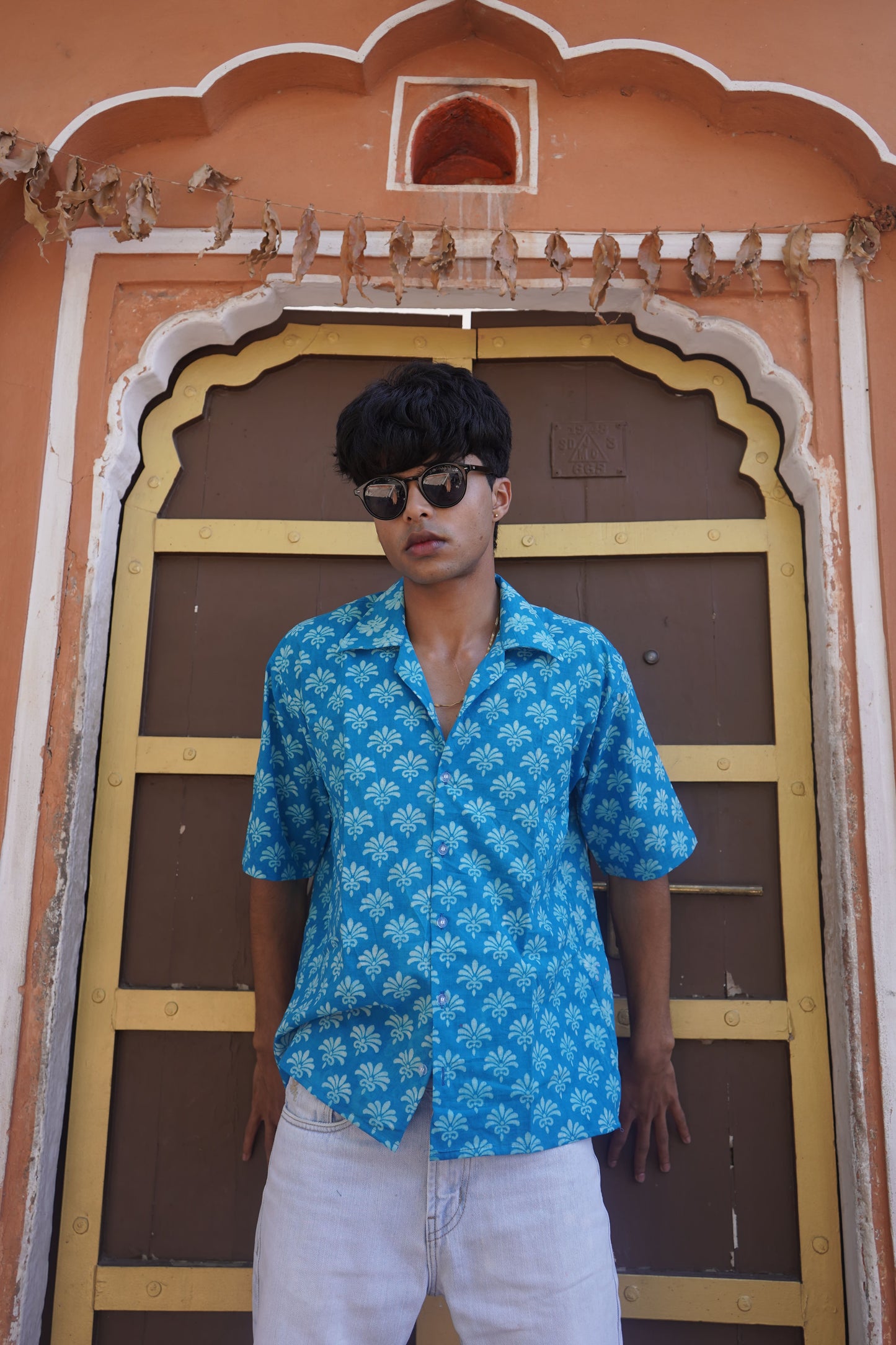 Blue Cotton Handblock Shirt - AA0958