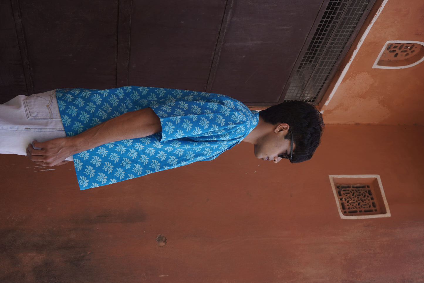 Blue Cotton Handblock Shirt - AA0958