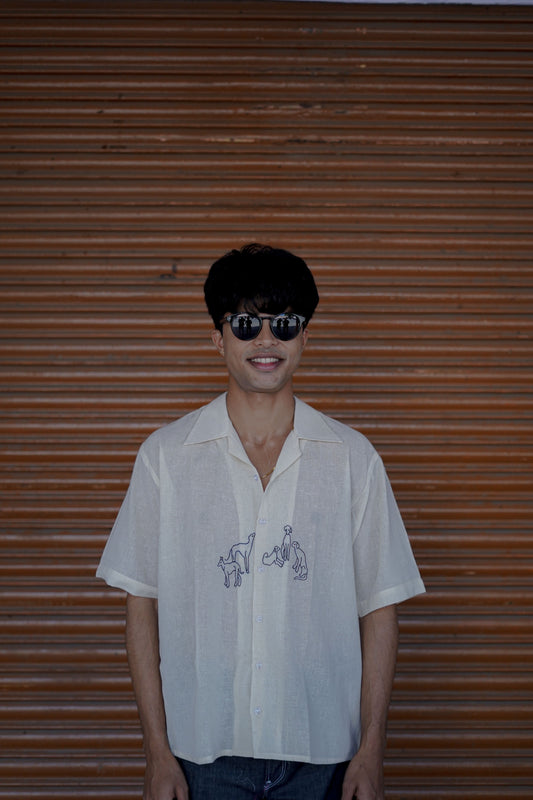 Handloom White Dog Embroidery Shirt – Premium & Unique - AA0954