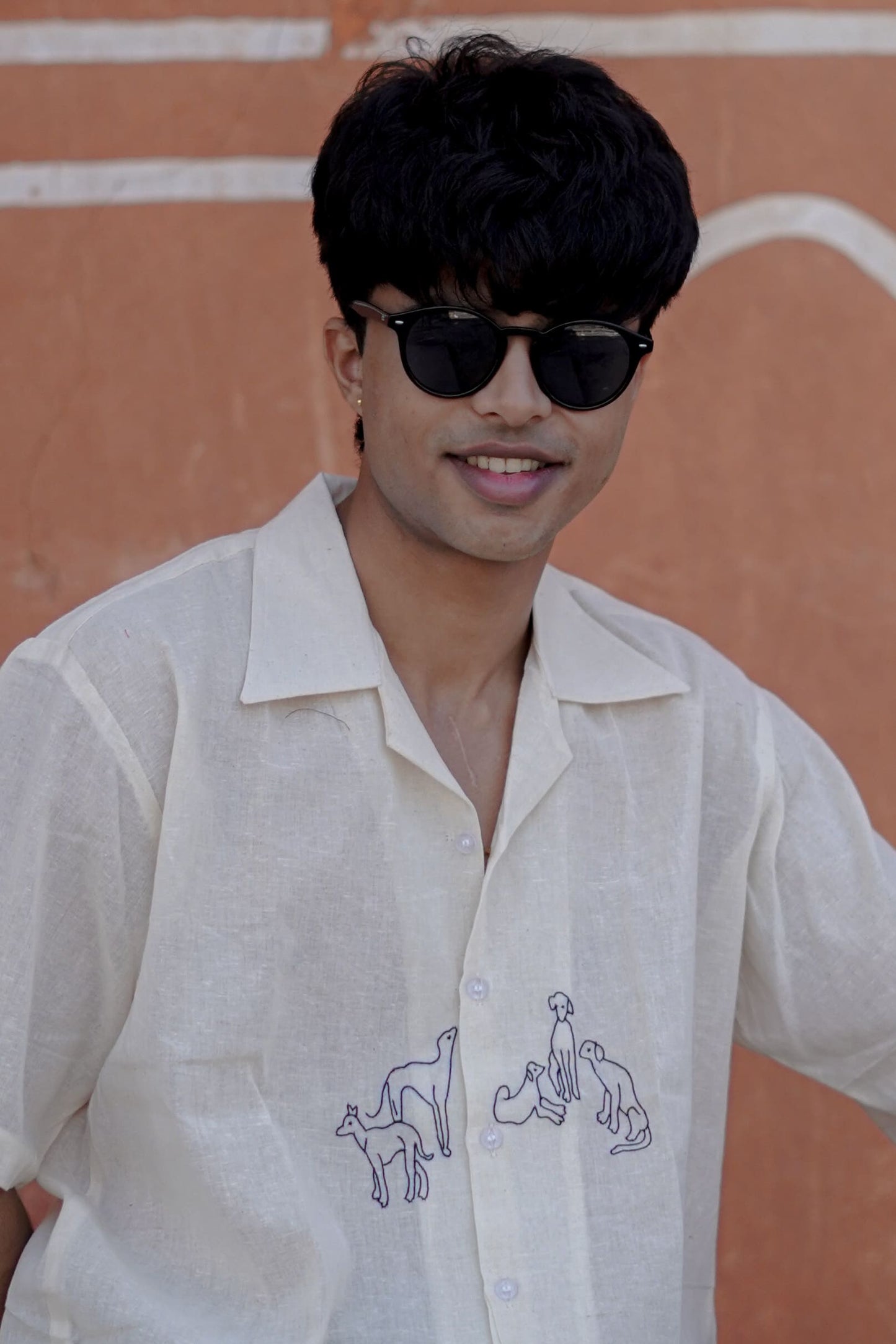 Handloom White Dog Embroidery Shirt – Premium & Unique - AA0954