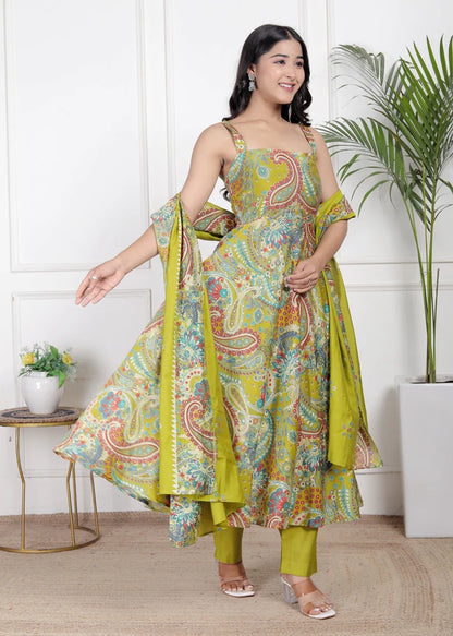 Lime Elara Modal Silk Set - 3239 - Gheraa10213