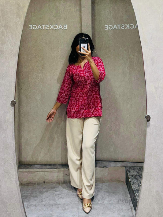 Pink Bandhej Kurti - KJ0257