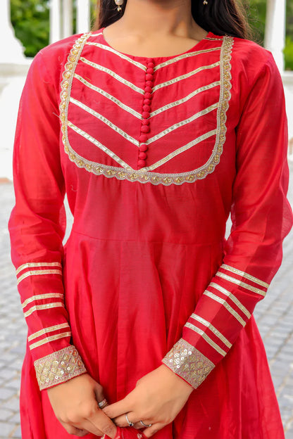 Sindoori Adaa – Chanderi Silk Anarkali Set - 3099 - Gheraa10143