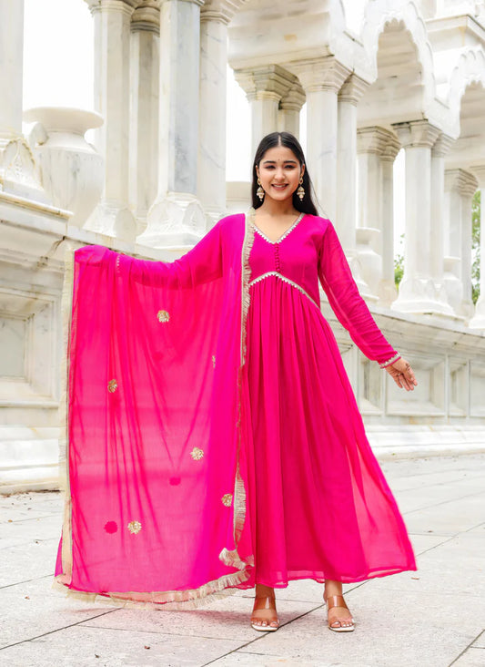 Gulabi Kiran – Chiffon Anarkali Set - 2700- Gheraa10144