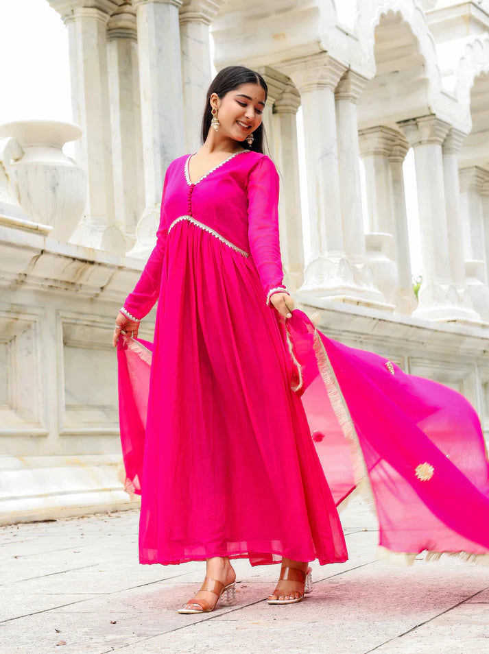 Gulabi Kiran – Chiffon Anarkali Set - 2700- Gheraa10144
