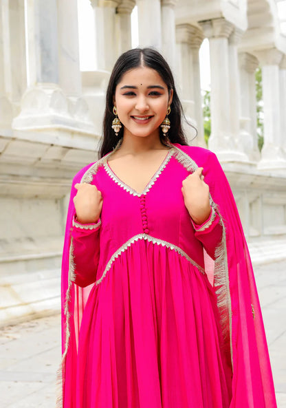 Gulabi Kiran – Chiffon Anarkali Set - 2700- Gheraa10144