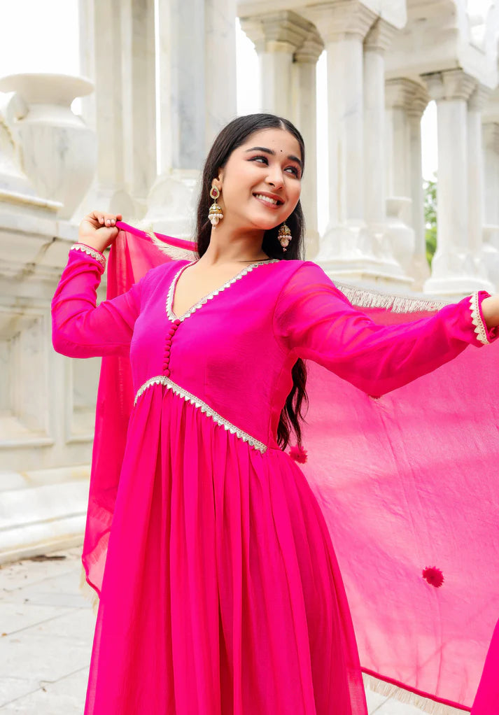 Gulabi Kiran – Chiffon Anarkali Set - 2700- Gheraa10144