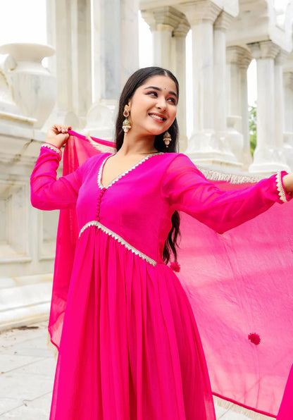 Gulabi Kiran – Chiffon Anarkali Set - 2700- Gheraa10144