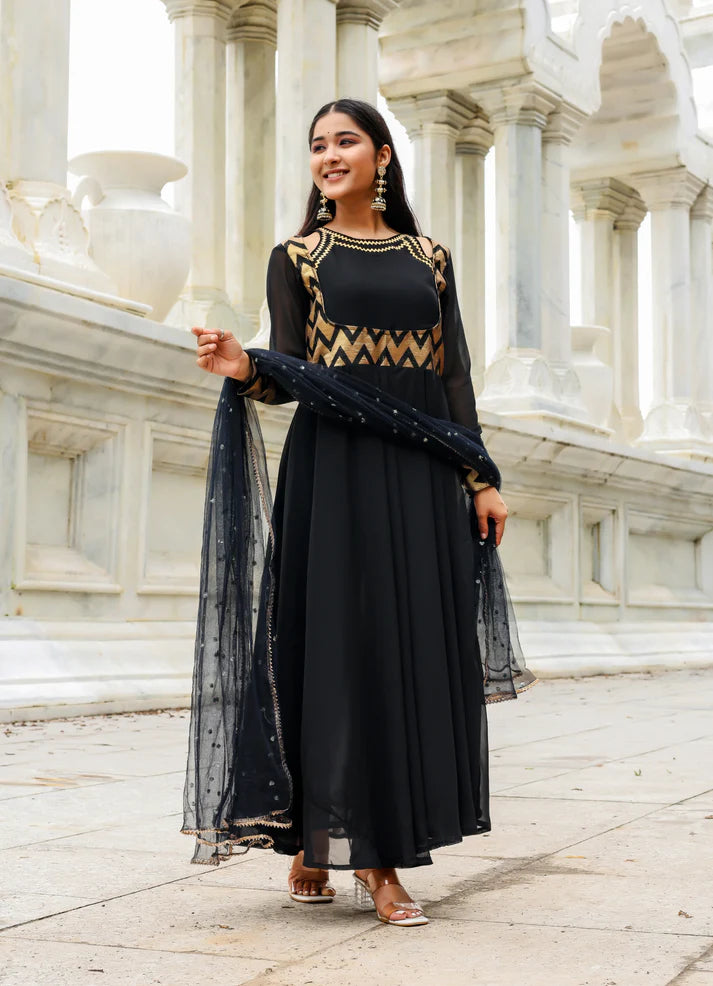 Midnight Noir – Georgette Anarkali Set - 2700- Gheraa10145