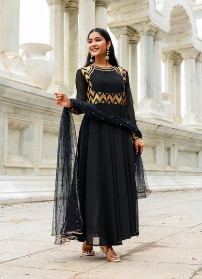 Midnight Noir – Georgette Anarkali Set - 2700- Gheraa10145