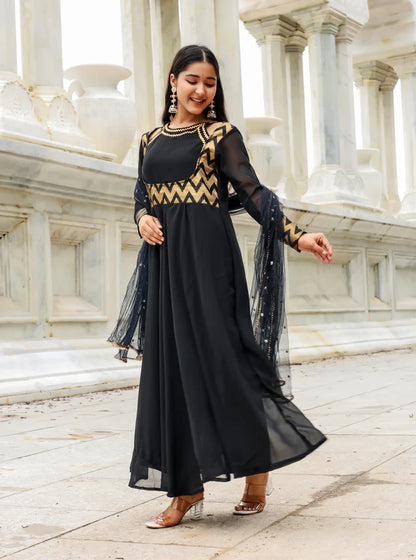 Midnight Noir – Georgette Anarkali Set - 2700- Gheraa10145