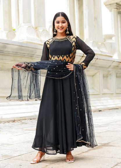 Midnight Noir – Georgette Anarkali Set - 2700- Gheraa10145