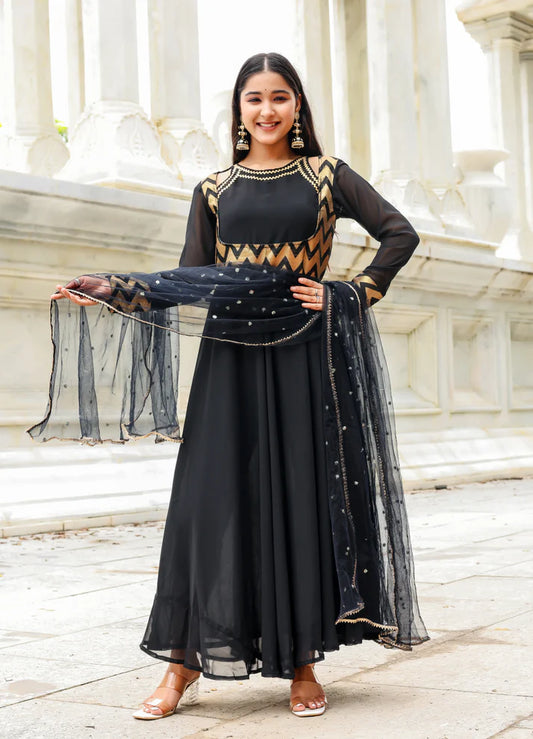 Midnight Noir – Georgette Anarkali Set - 2700- Gheraa10145