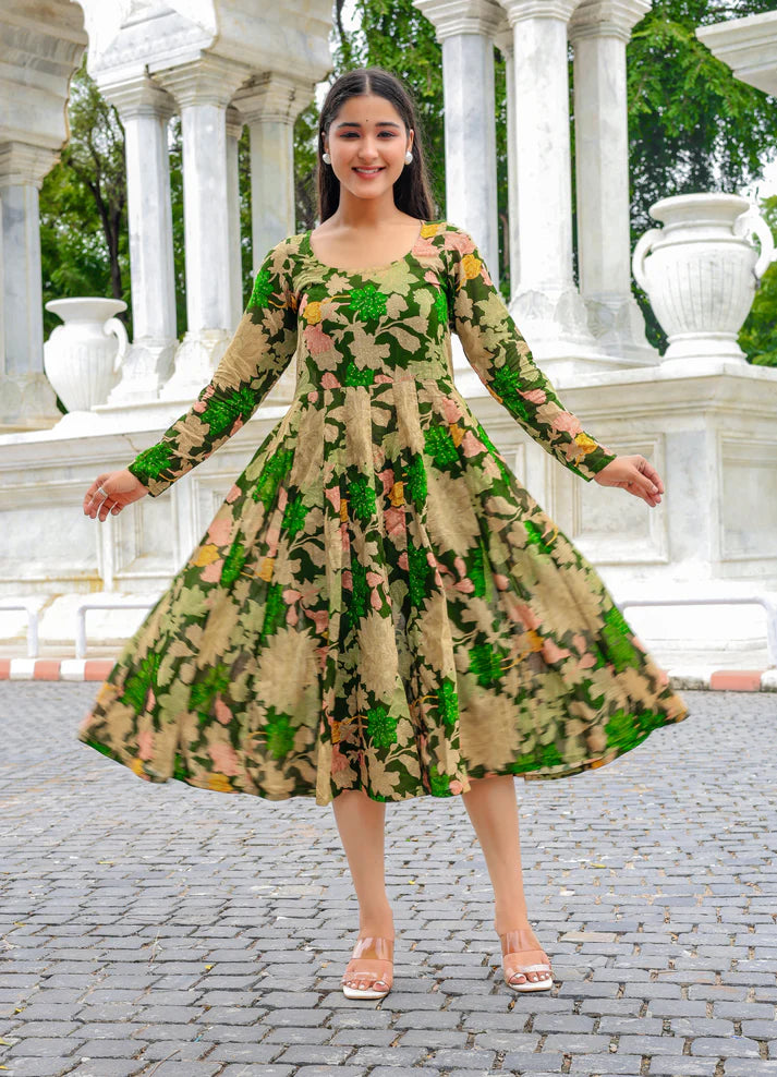 Evergreen Elegance Modal Silk Dress - 1700- Gheraa10206