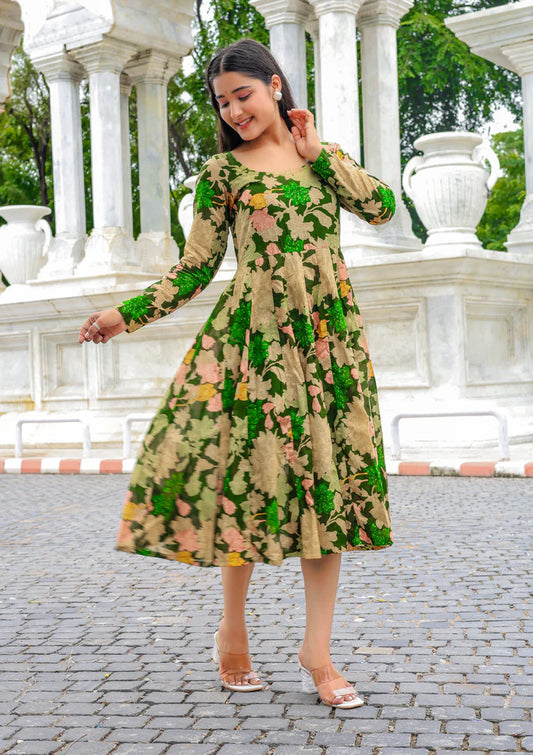 Evergreen Elegance Modal Silk Dress - 1700- Gheraa10206