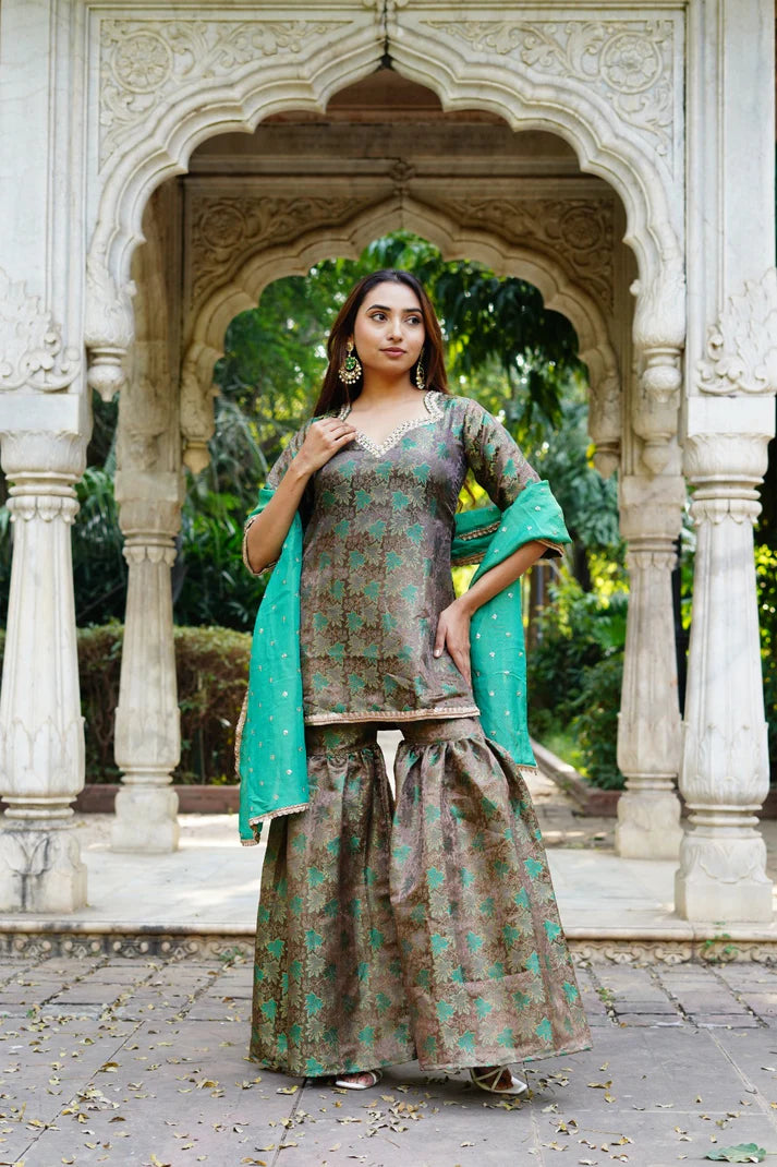 Zaitoon Garara Set Banarsi - 3869- Gheraa10211